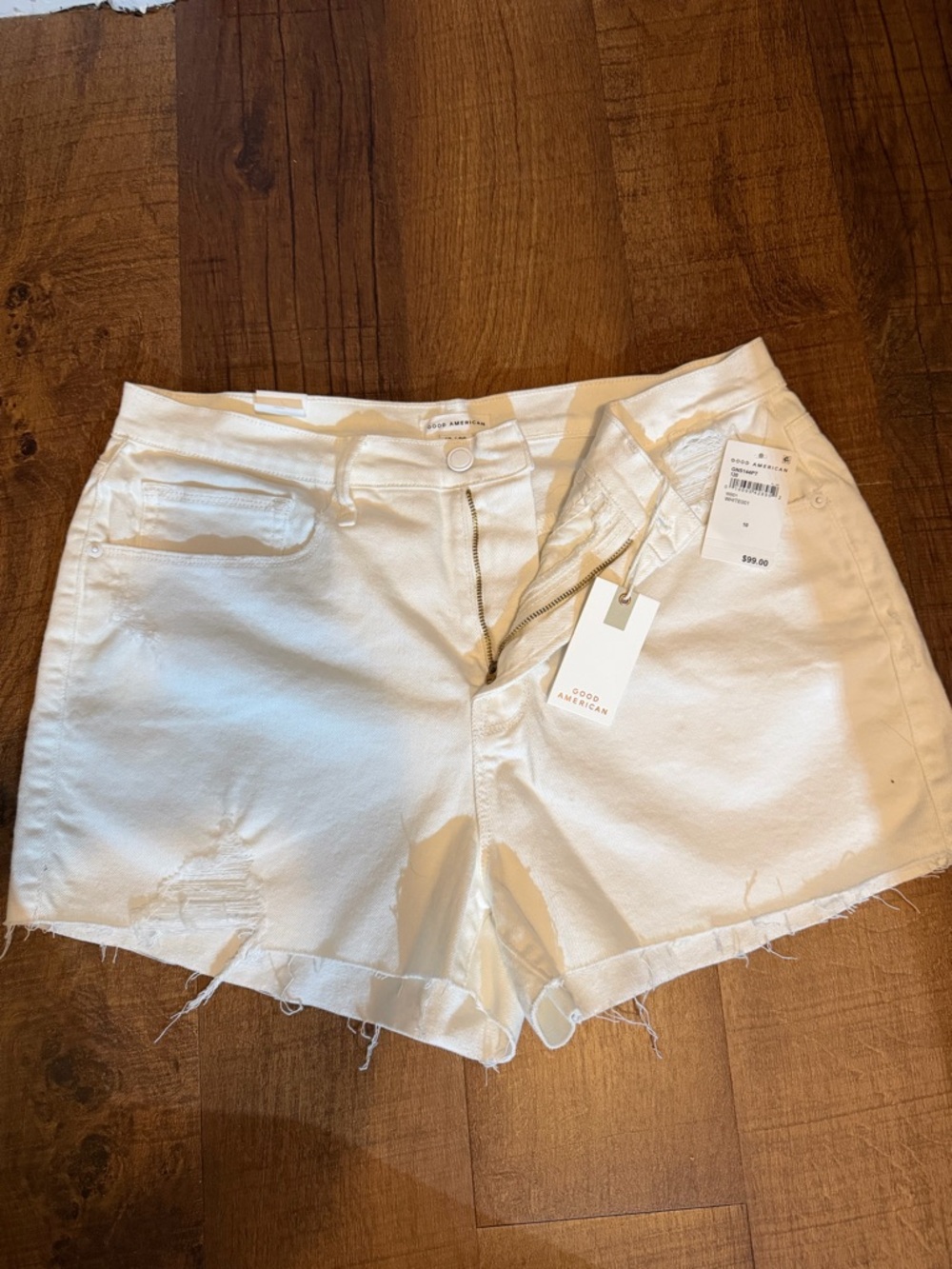 Good American White Distressed Denim Cutoff Shorts